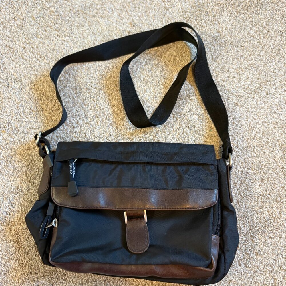 Derek Alexander Crossbody Purse Black Nylon Material Brown Trim